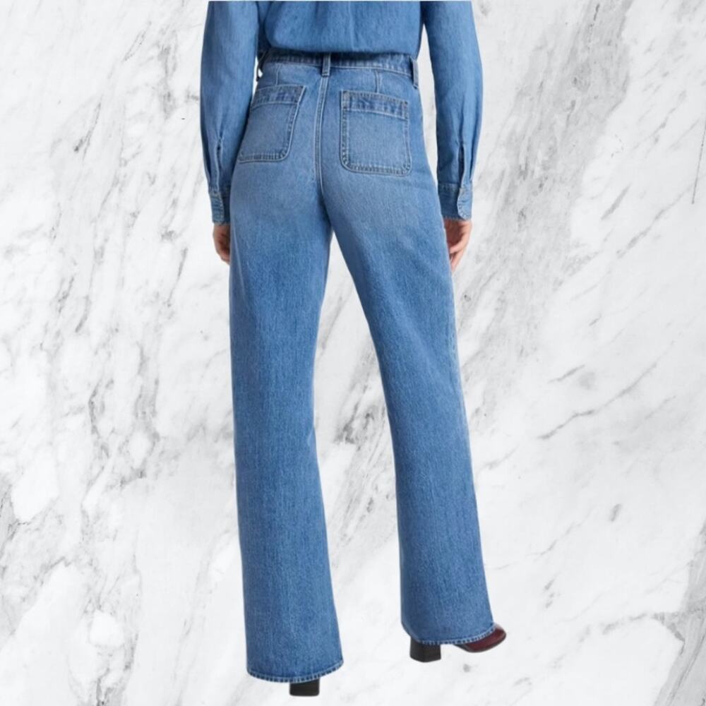 Free Assembly Super High Wide Leg Jeans Patch Pockets Artistic Wash size 10 - Picture 3 of 16